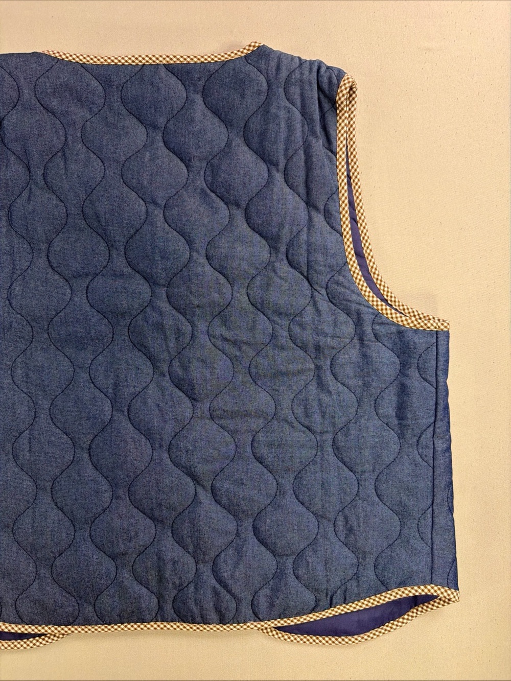 Polagram Blue Quilted Vest with Check Trim - Picture 14 of 14